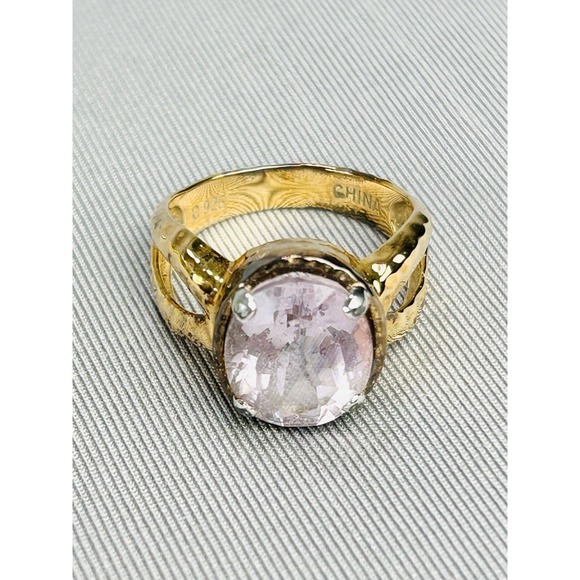 Jewelry - Sterling‎ Silver Gold Tone Size 7.25 Ring With Faux Lavender Stone China READ